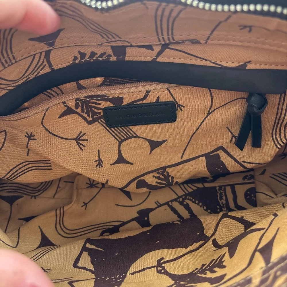 Antonio Melani Black Leather Straw Shoulder Bag - Picture 2 of 6